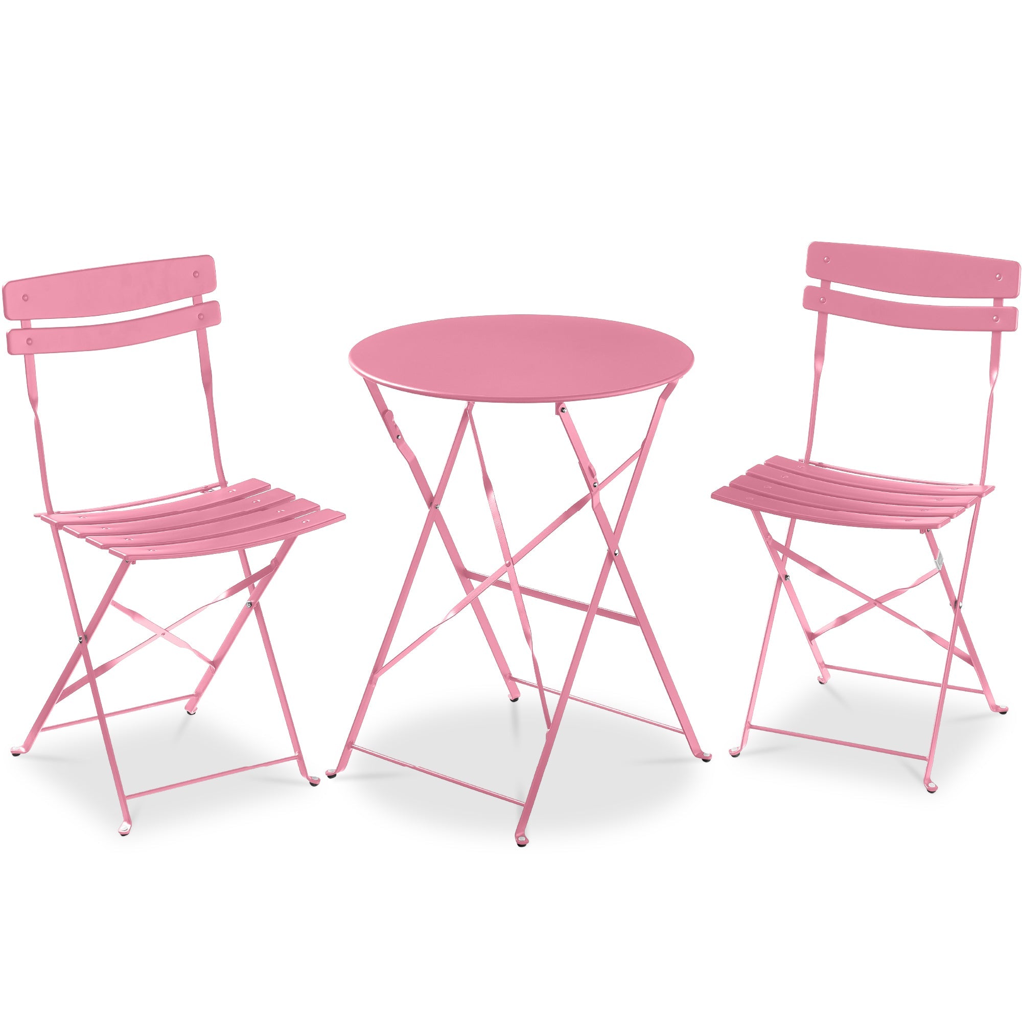 3-Piece Small Folding Patio Bistro Set w/ 2 Chairs - Pink