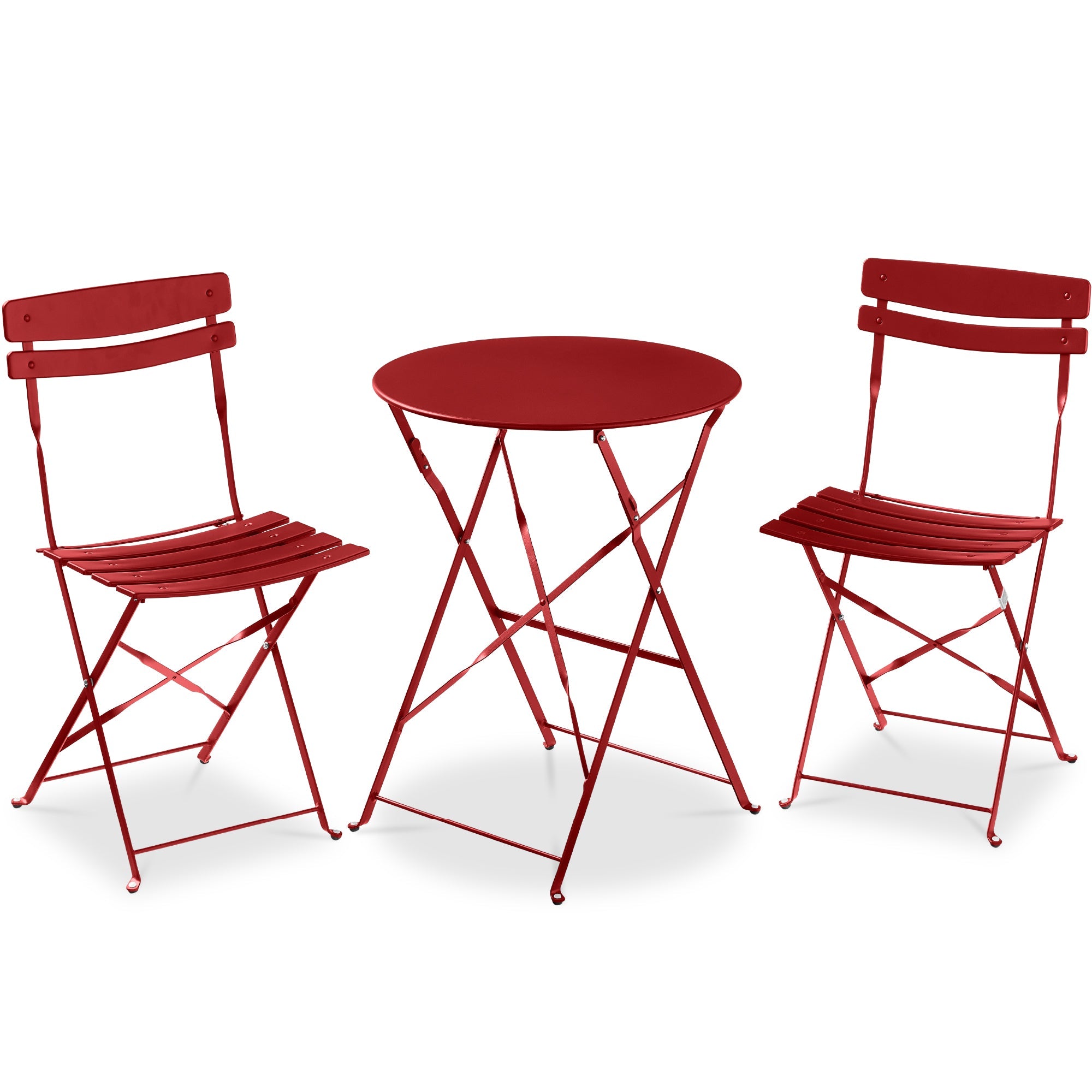 3-Piece Small Folding Patio Bistro Set w/ 2 Chairs - Red