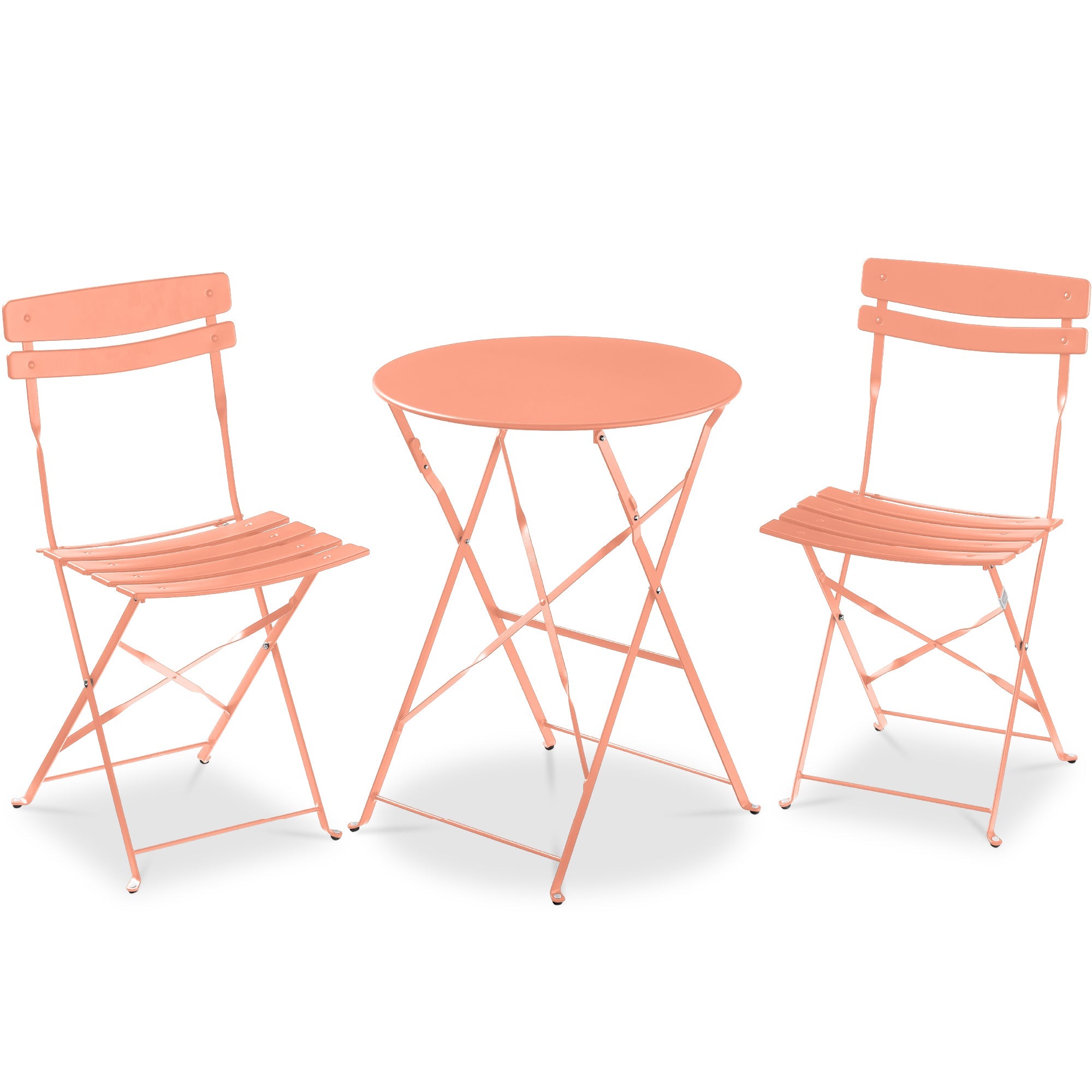 3-Piece Small Folding Patio Bistro Set w/ 2 Chairs - Coral