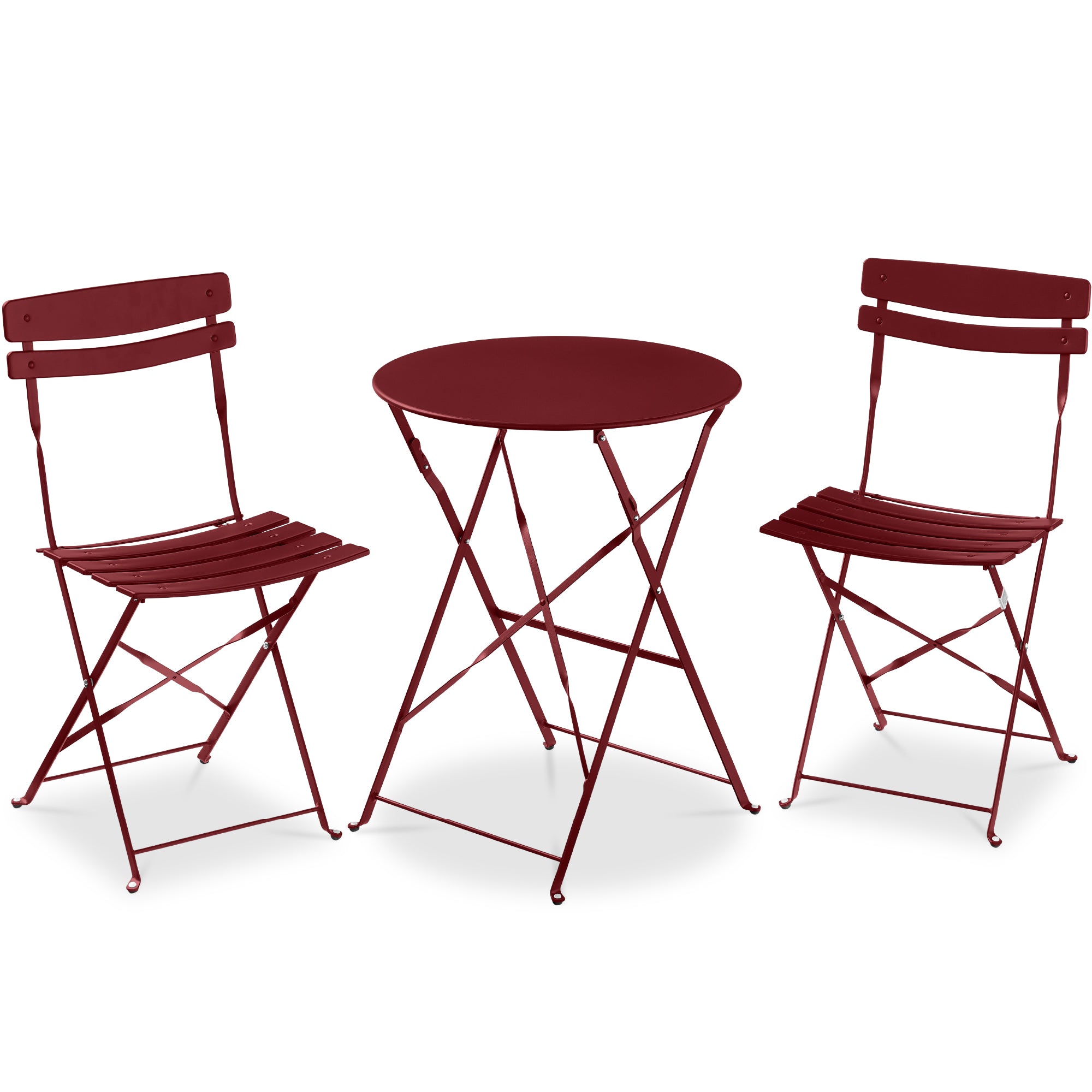 3-Piece Small Folding Patio Bistro Set w/ 2 Chairs - Burgundy