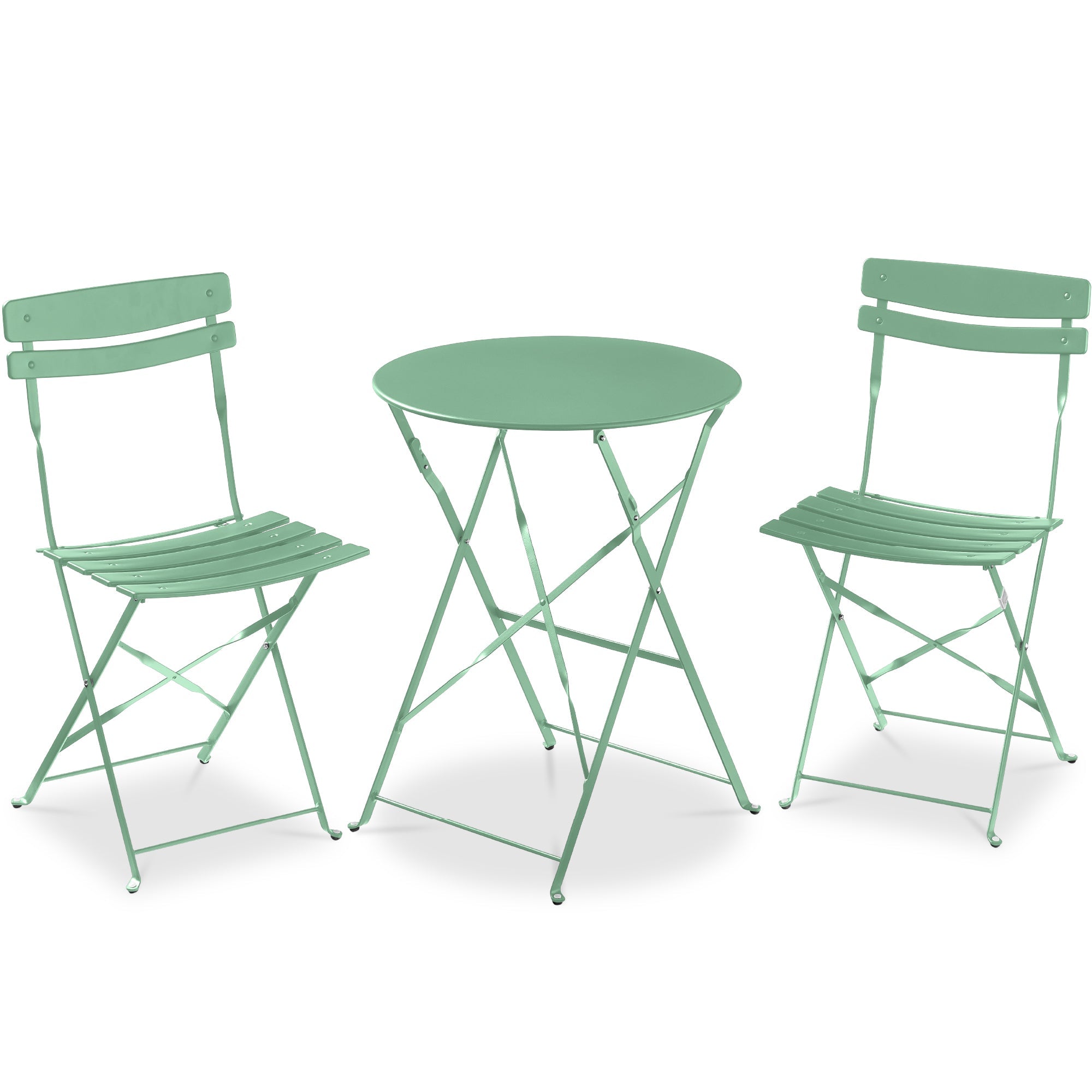 3-Piece Small Folding Patio Bistro Set w/ 2 Chairs - Sage
