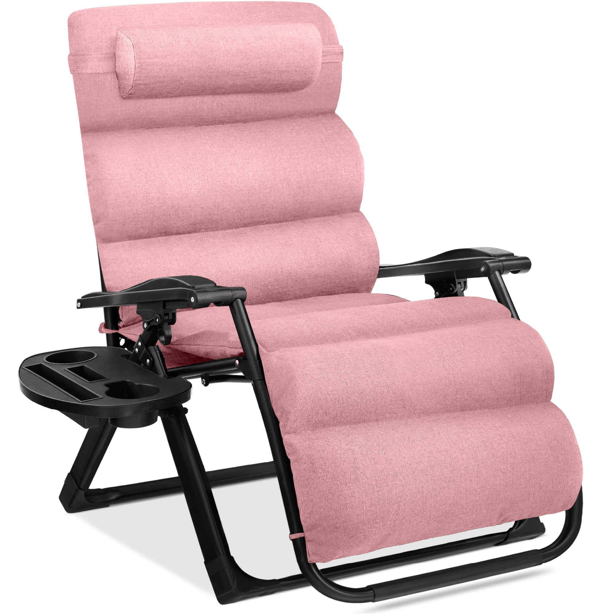 Oversized Zero Gravity Chair, Folding Outdoor Recliner w/ Removable Cushion - Pink