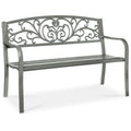 Steel Bench for Outdoor, Patio, Garden w/ Floral Design - 50in - Gray