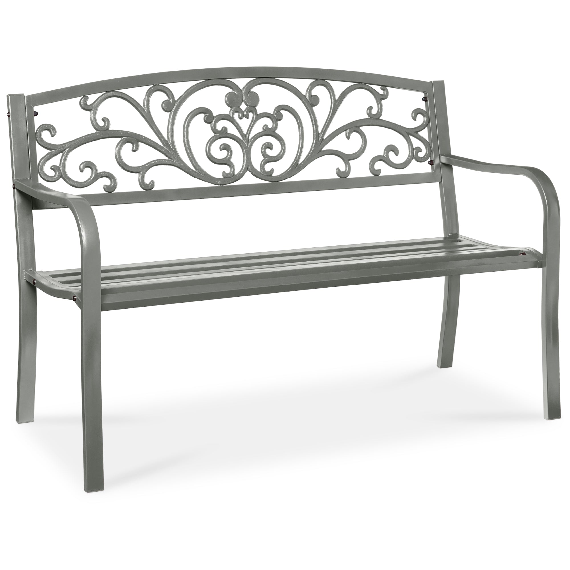 Steel Bench for Outdoor, Patio, Garden w/ Floral Design - 50in - Gray