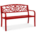 Steel Bench for Outdoor, Patio, Garden w/ Floral Design - 50in - Red