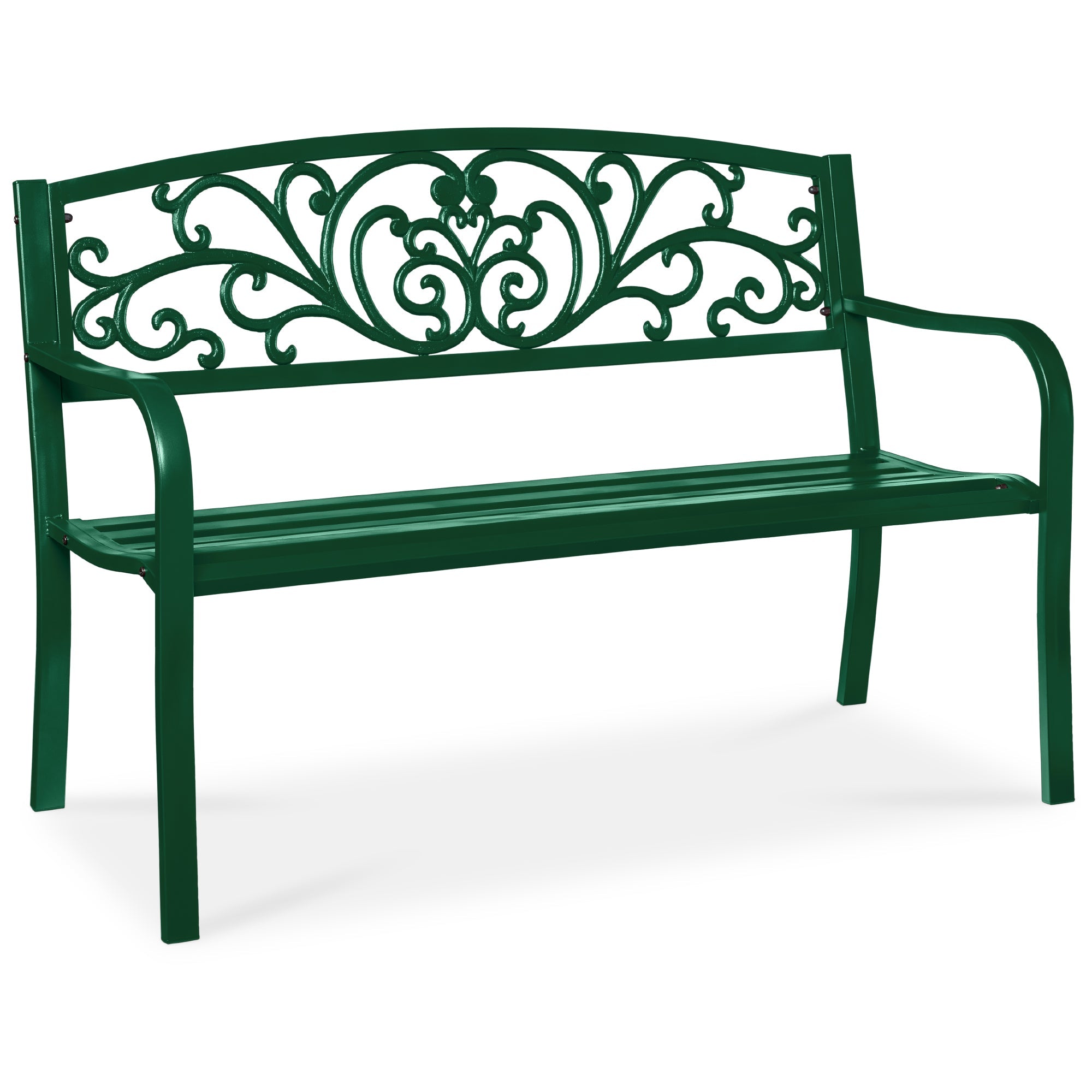 Steel Bench for Outdoor, Patio, Garden w/ Floral Design - 50in - Dark Green