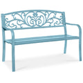 Steel Bench for Outdoor, Patio, Garden w/ Floral Design - 50in - Sky Blue