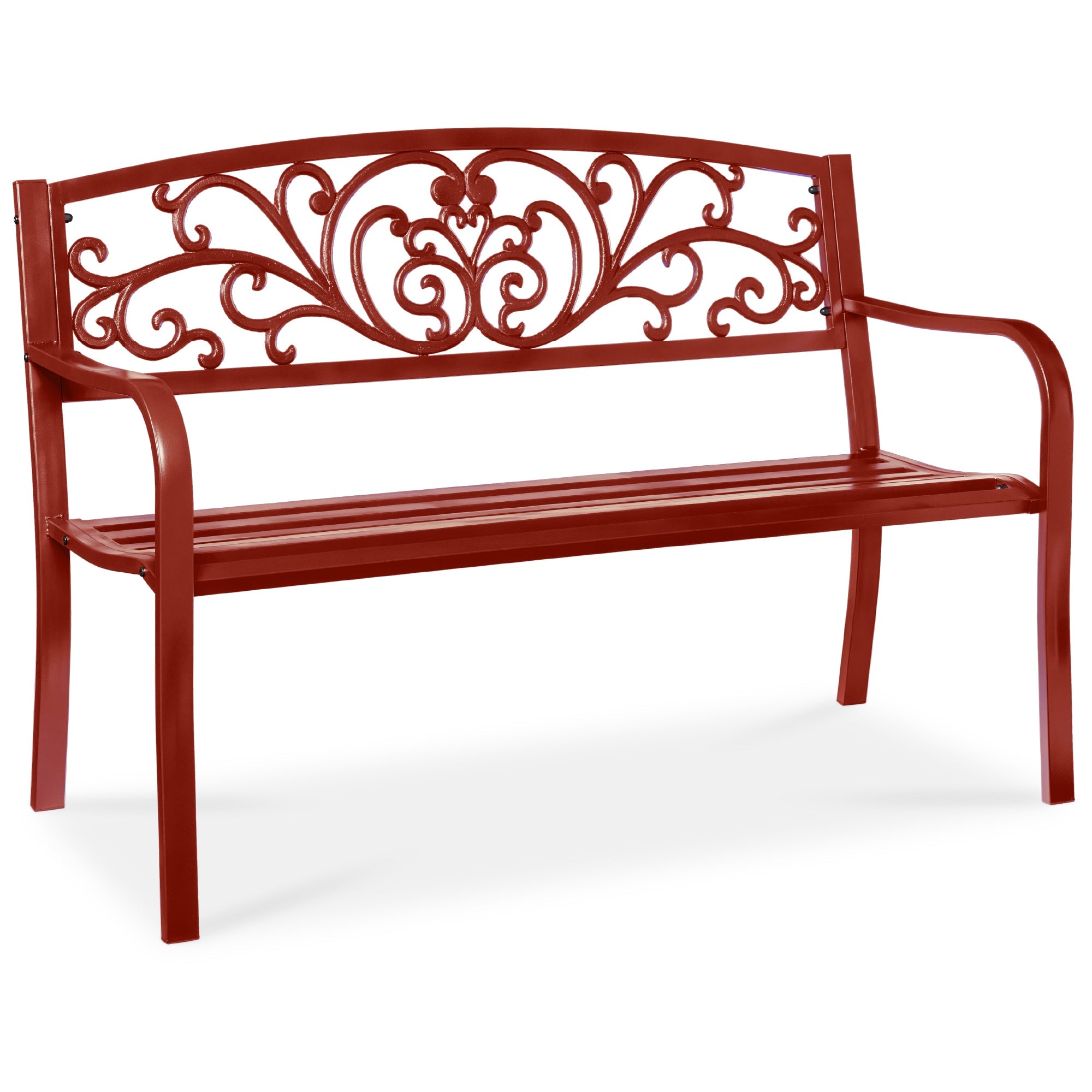 Steel Bench for Outdoor, Patio, Garden w/ Floral Design - 50in - Rust