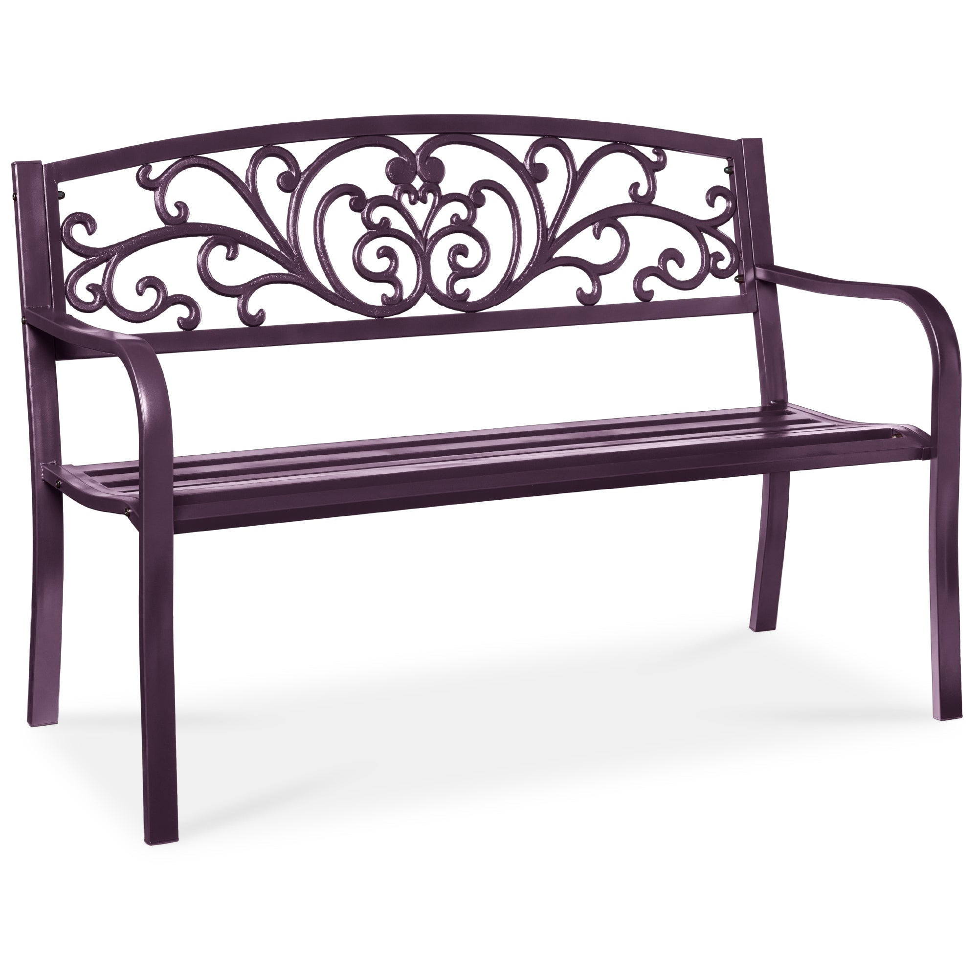 Steel Bench for Outdoor, Patio, Garden w/ Floral Design - 50in - Purple