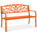 Steel Bench for Outdoor, Patio, Garden w/ Floral Design - 50in - Carrot
