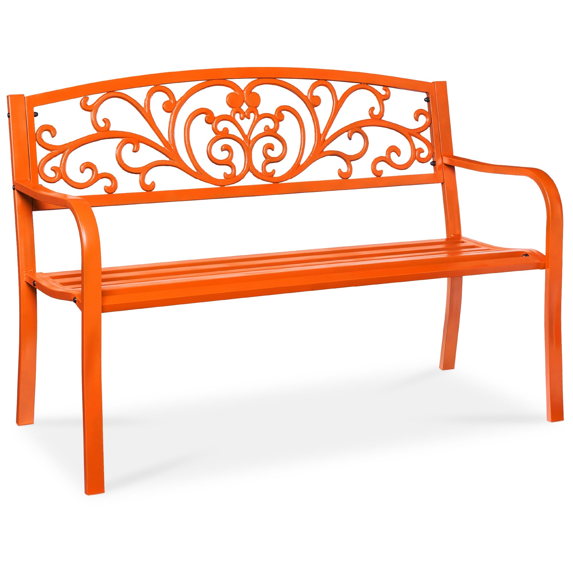 Steel Bench for Outdoor, Patio, Garden w/ Floral Design - 50in - Carrot
