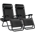 Set of 2 Adjustable Zero Gravity Patio Chair Recliners w/ Cup Holders - Black