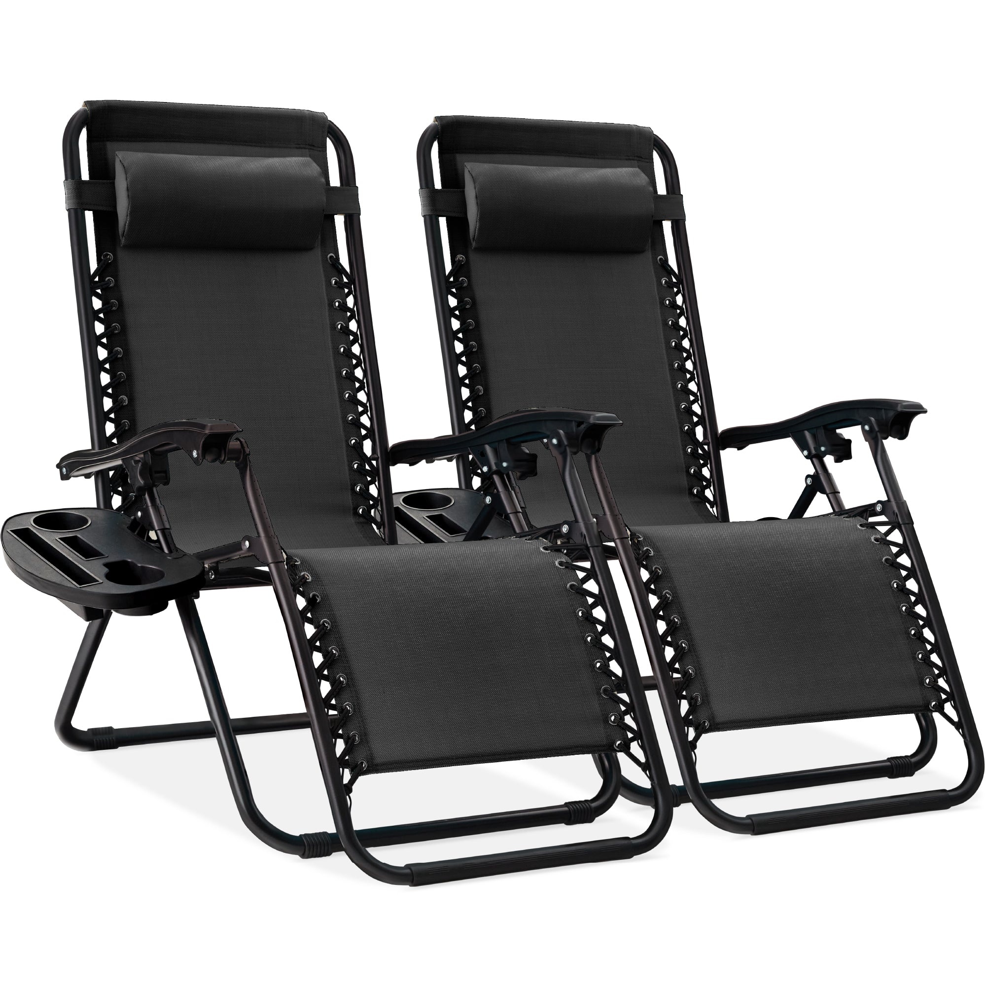 Set of 2 Adjustable Zero Gravity Patio Chair Recliners w/ Cup Holders - Black
