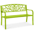 Steel Bench for Outdoor, Patio, Garden w/ Floral Design - 50in - Lime Green