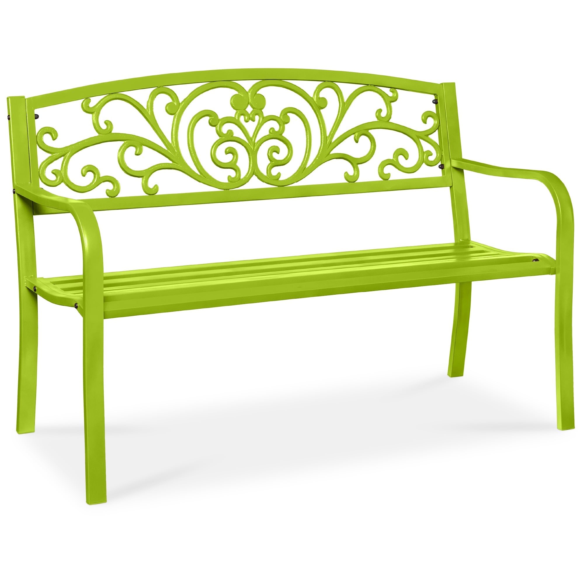 Steel Bench for Outdoor, Patio, Garden w/ Floral Design - 50in - Lime Green