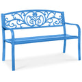 Steel Bench for Outdoor, Patio, Garden w/ Floral Design - 50in - Ocean Blue