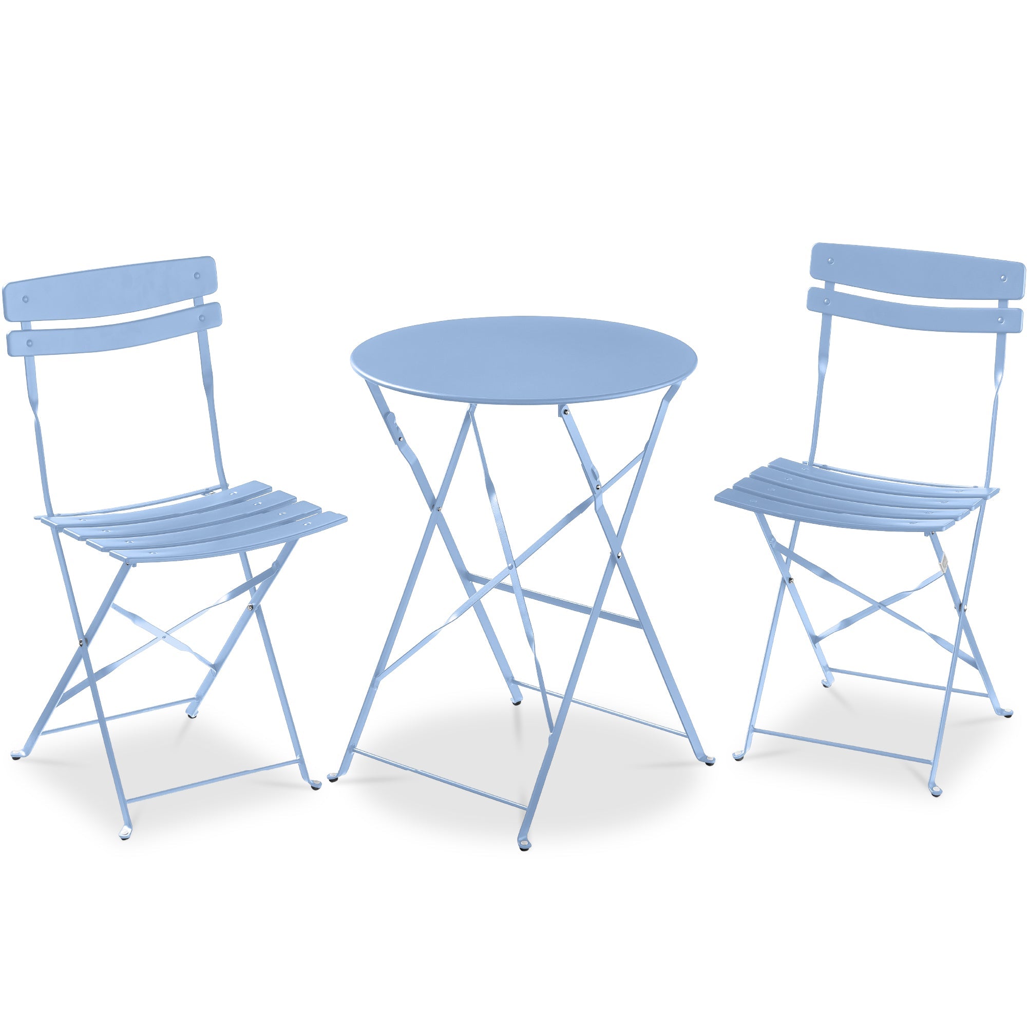 3-Piece Small Folding Patio Bistro Set w/ 2 Chairs - Light Blue
