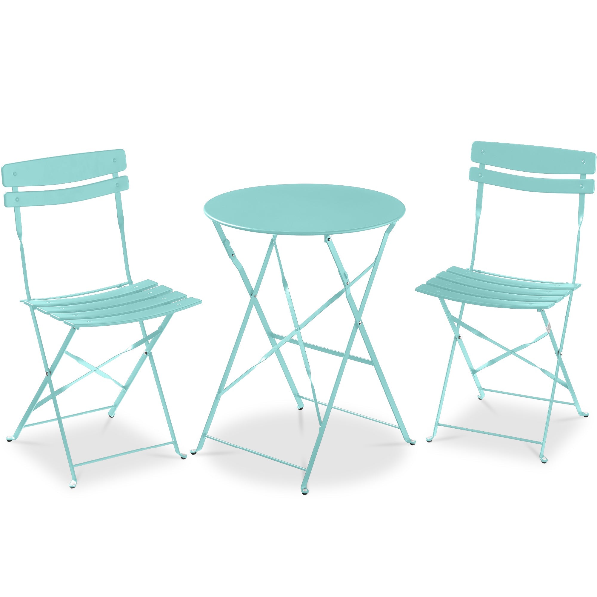 3-Piece Small Folding Patio Bistro Set w/ 2 Chairs - Aqua Blue