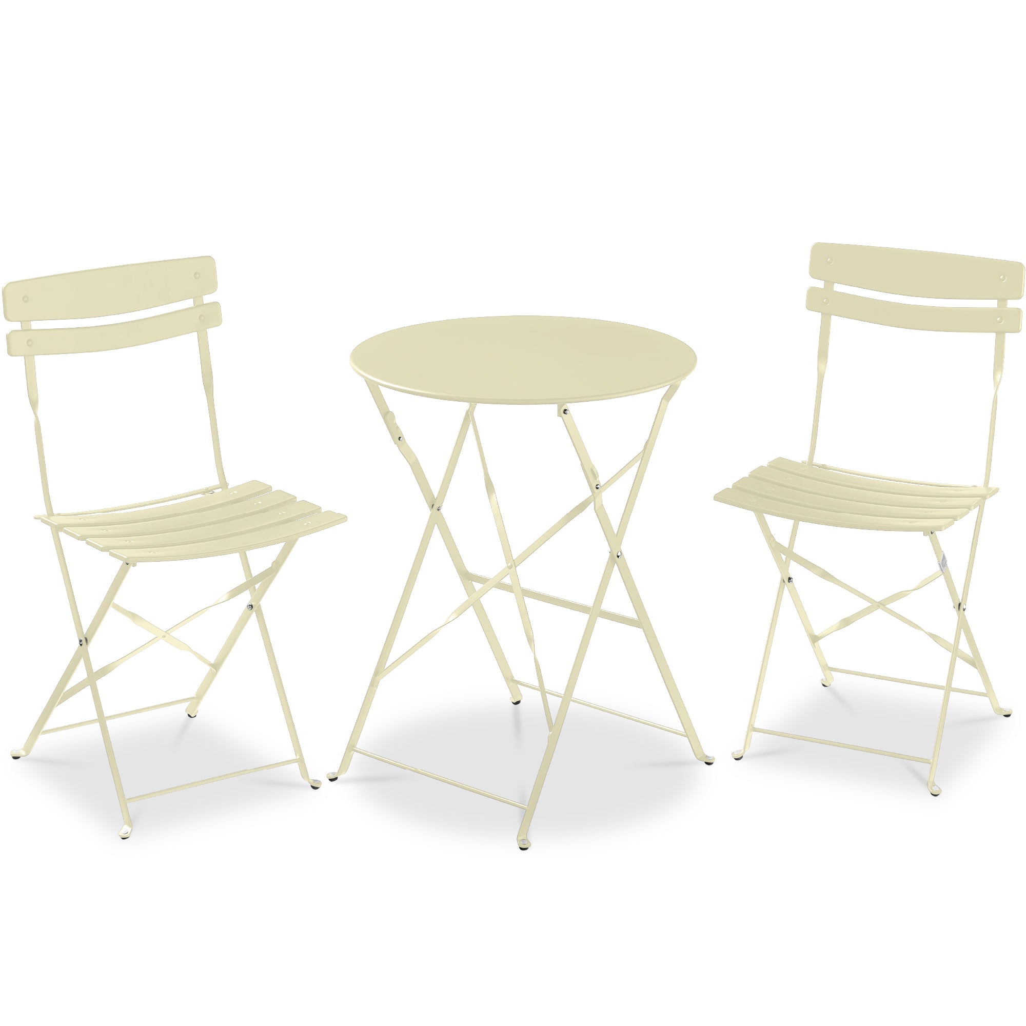 3-Piece Small Folding Patio Bistro Set w/ 2 Chairs - Cream