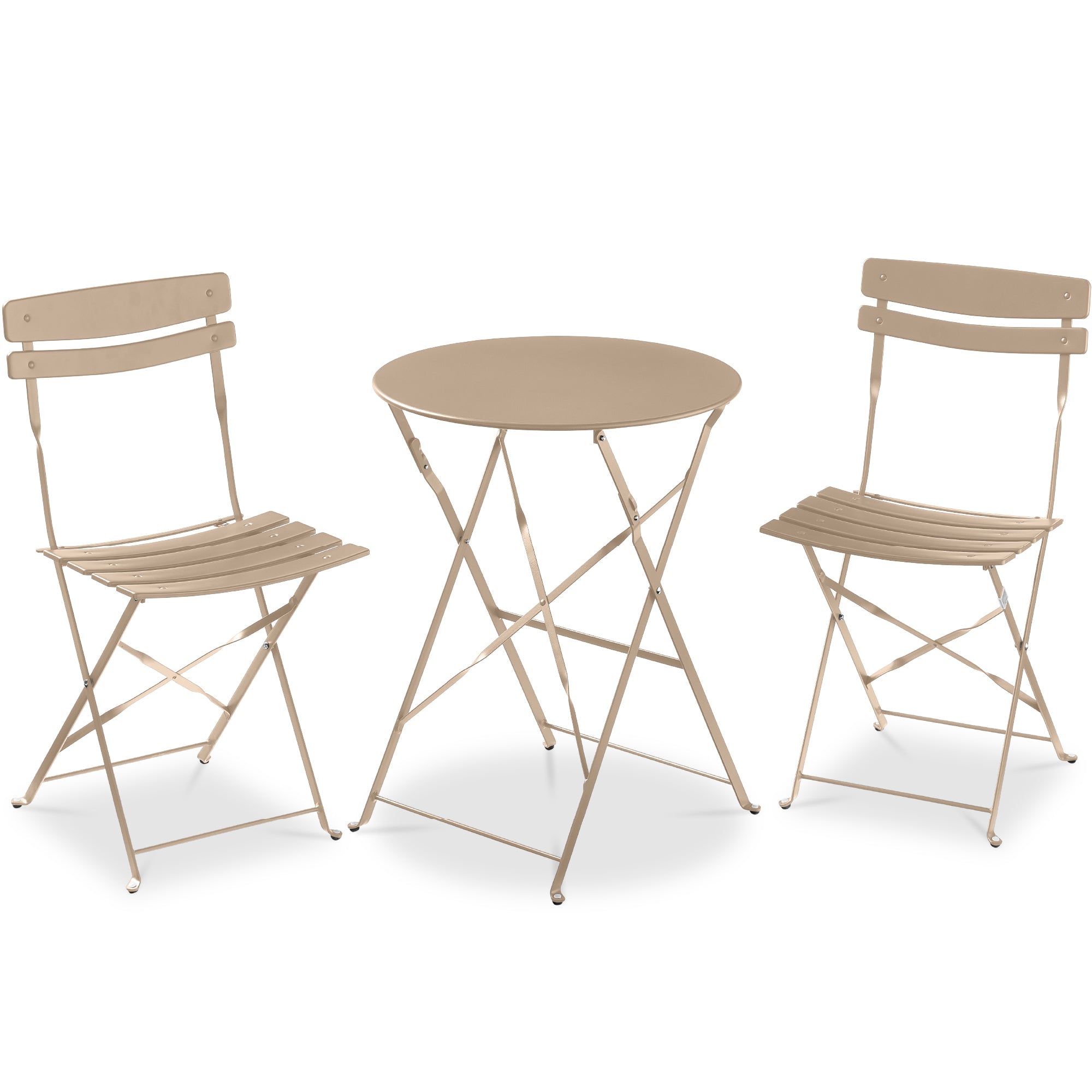 3-Piece Small Folding Patio Bistro Set w/ 2 Chairs - Sand