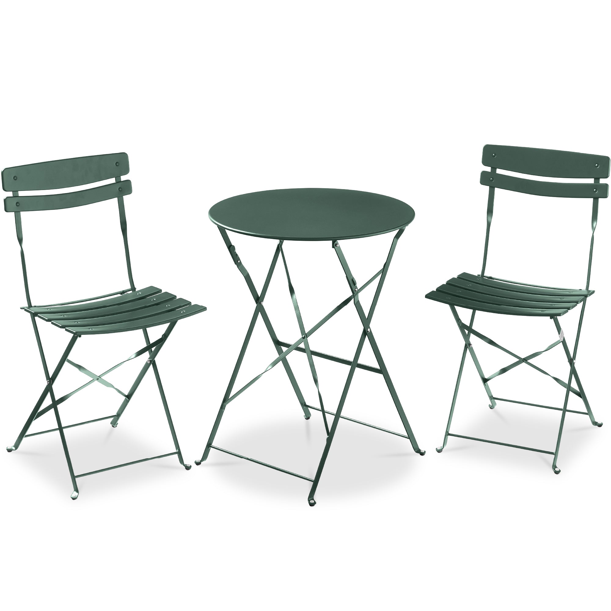 3-Piece Small Folding Patio Bistro Set w/ 2 Chairs - Dark Green