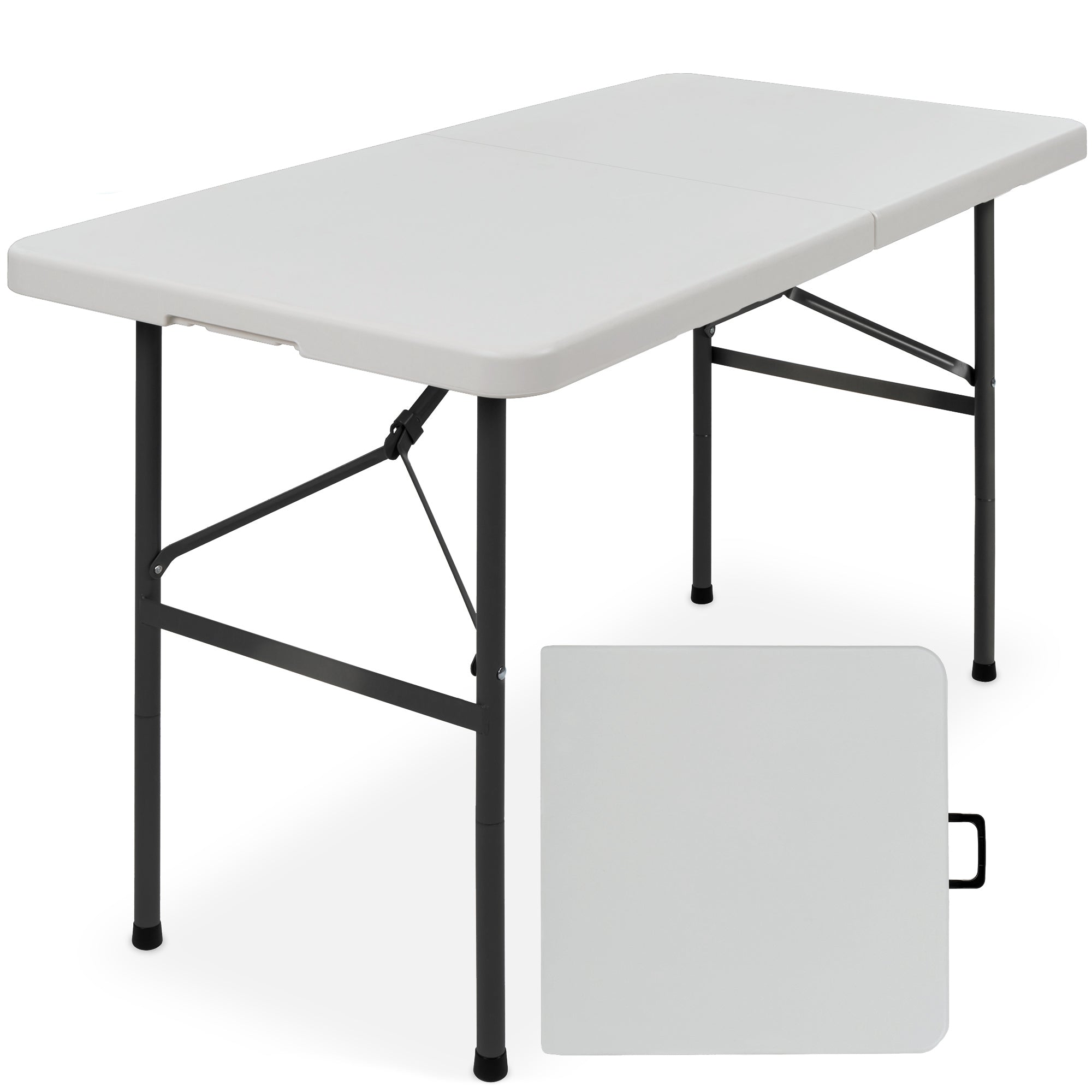 Portable Folding Plastic Dining Table w/ Handle, Lock - 4ft - Light Gray