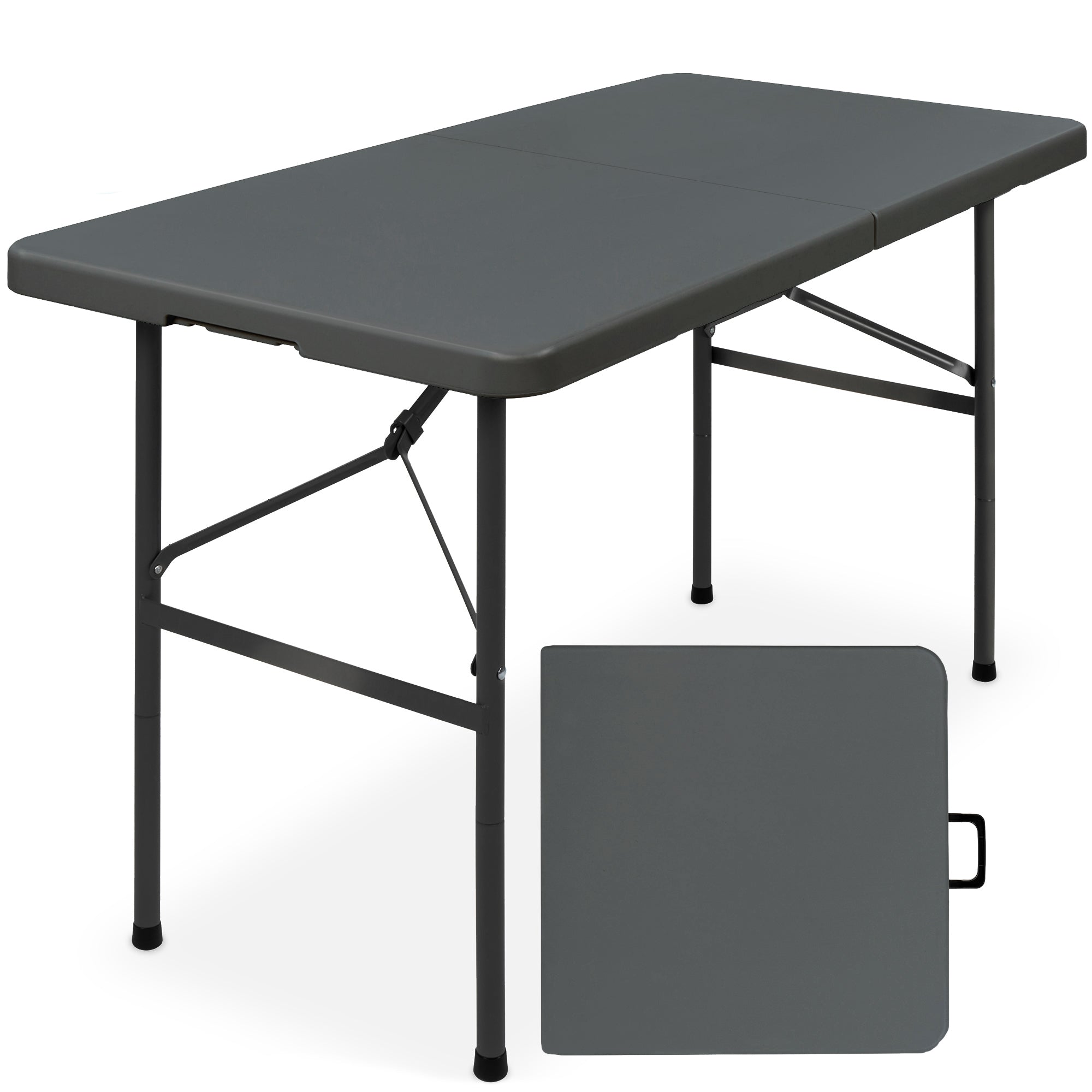 Portable Folding Plastic Dining Table w/ Handle, Lock - 4ft - Dark Gray