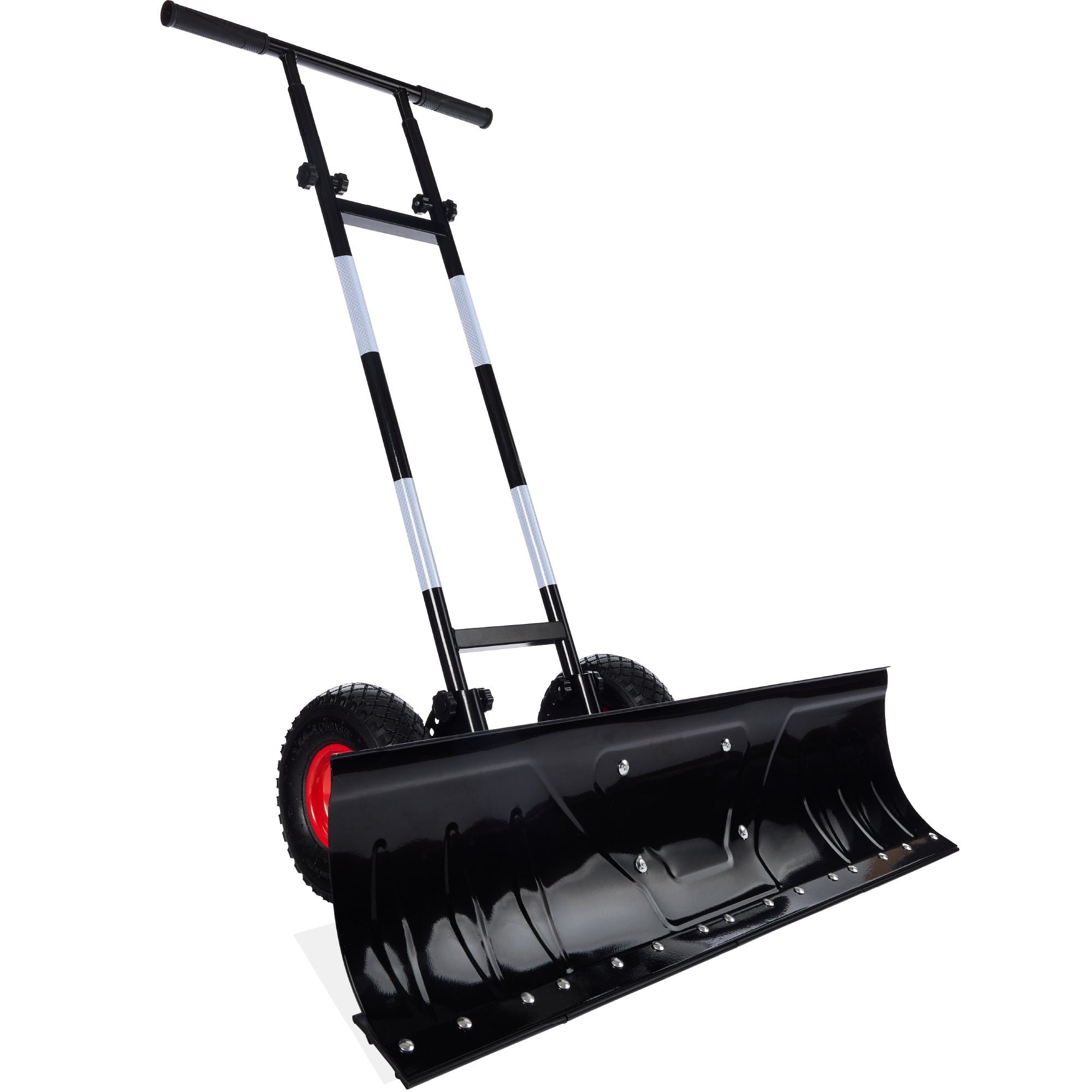 Galvanized Blade 2-Wheel Snow Pusher w/ Adjustable Handle - 36in - Black