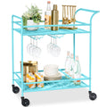 2-Tier Rolling Bar Cart Indoor/Outdoor w/ Shelves, Wine Rack, Locking Wheels - Teal