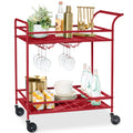 2-Tier Rolling Bar Cart Indoor/Outdoor w/ Shelves, Wine Rack, Locking Wheels - Red