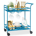2-Tier Rolling Bar Cart Indoor/Outdoor w/ Shelves, Wine Rack, Locking Wheels - Peacock