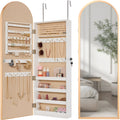 Door/Wall Mounted Arch Mirror Jewelry Armoire, w/ Metal Frame, Built-In Lock - Gold