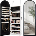 Door/Wall Mounted Arch Mirror Jewelry Armoire, w/ Metal Frame, Built-In Lock - Black
