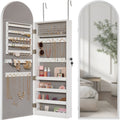 Door/Wall Mounted Arch Mirror Jewelry Armoire, w/ Metal Frame, Built-In Lock - Silver