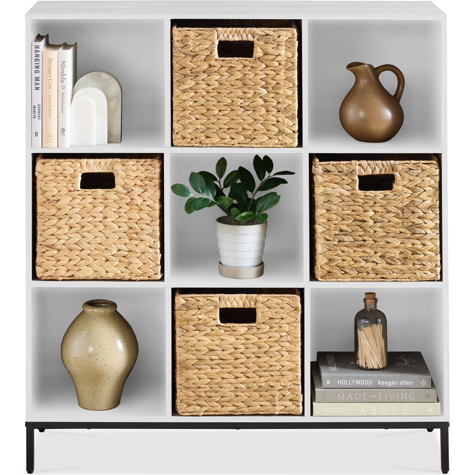 Elevated 9-Cube Storage Organizer, 11in Bookshelf, w/ Metal Legs - White