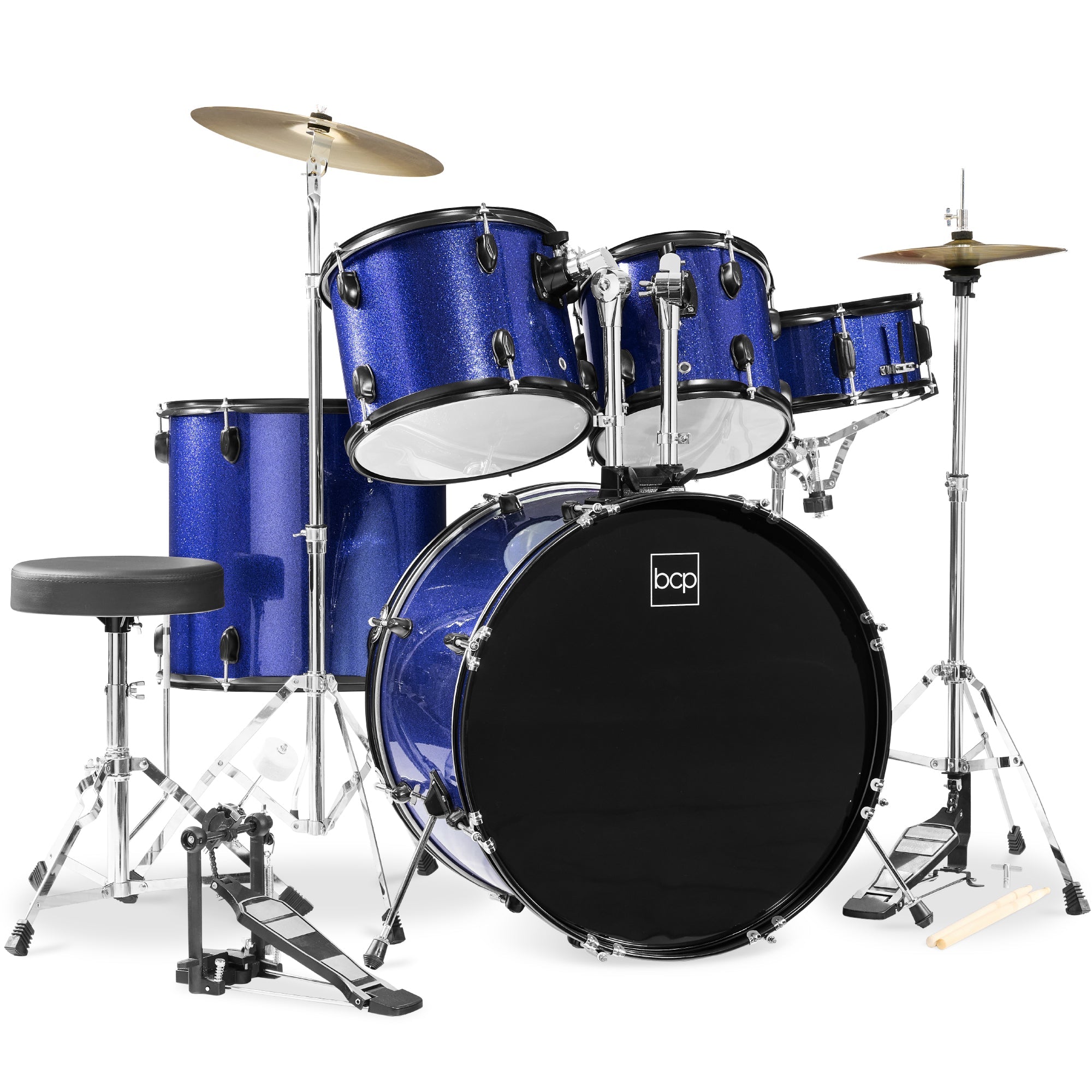 5-Piece Full Size Drum Set For Adults - Dark Blue Sparkle