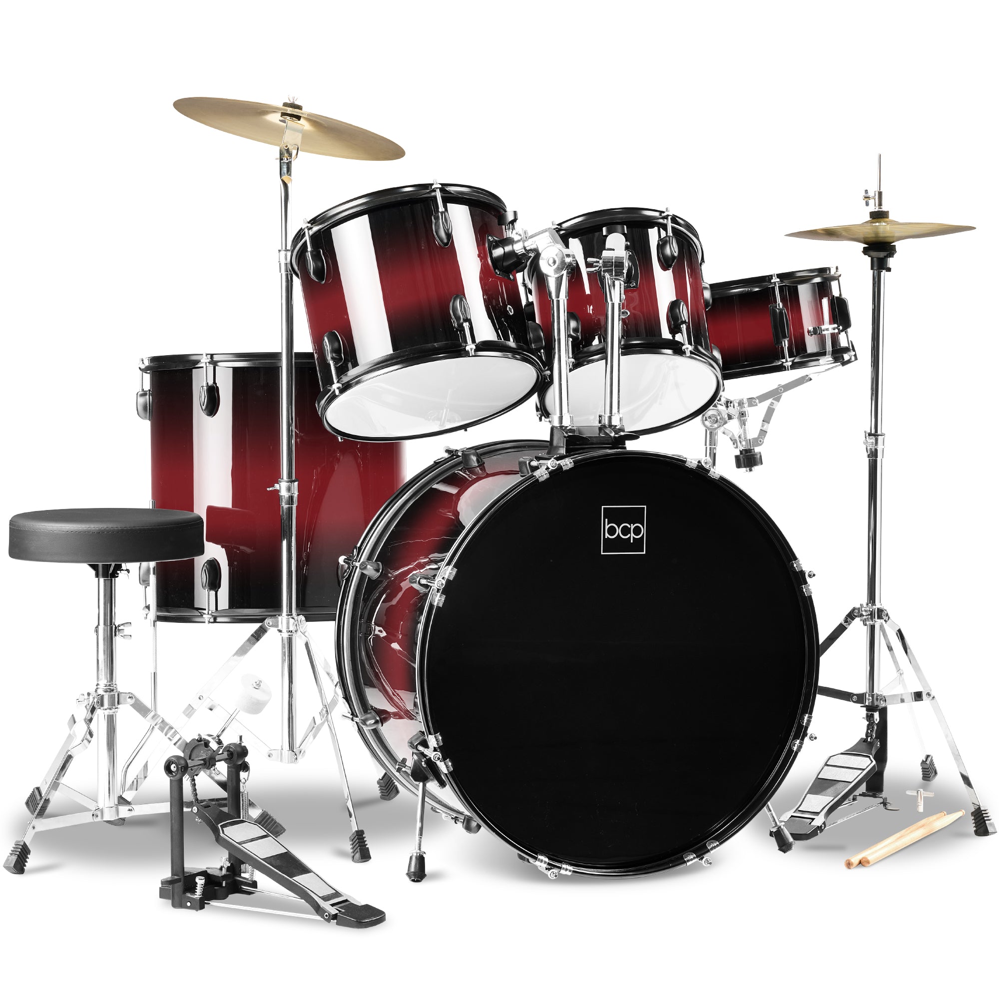 5-Piece Full Size Drum Set For Adults - Dark Cherry Sunburst