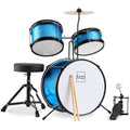 Kids Beginner 3-Piece Drum, Musical Instrument Set w/ Sticks, Stool, Pedal - Light Blue Sparkle