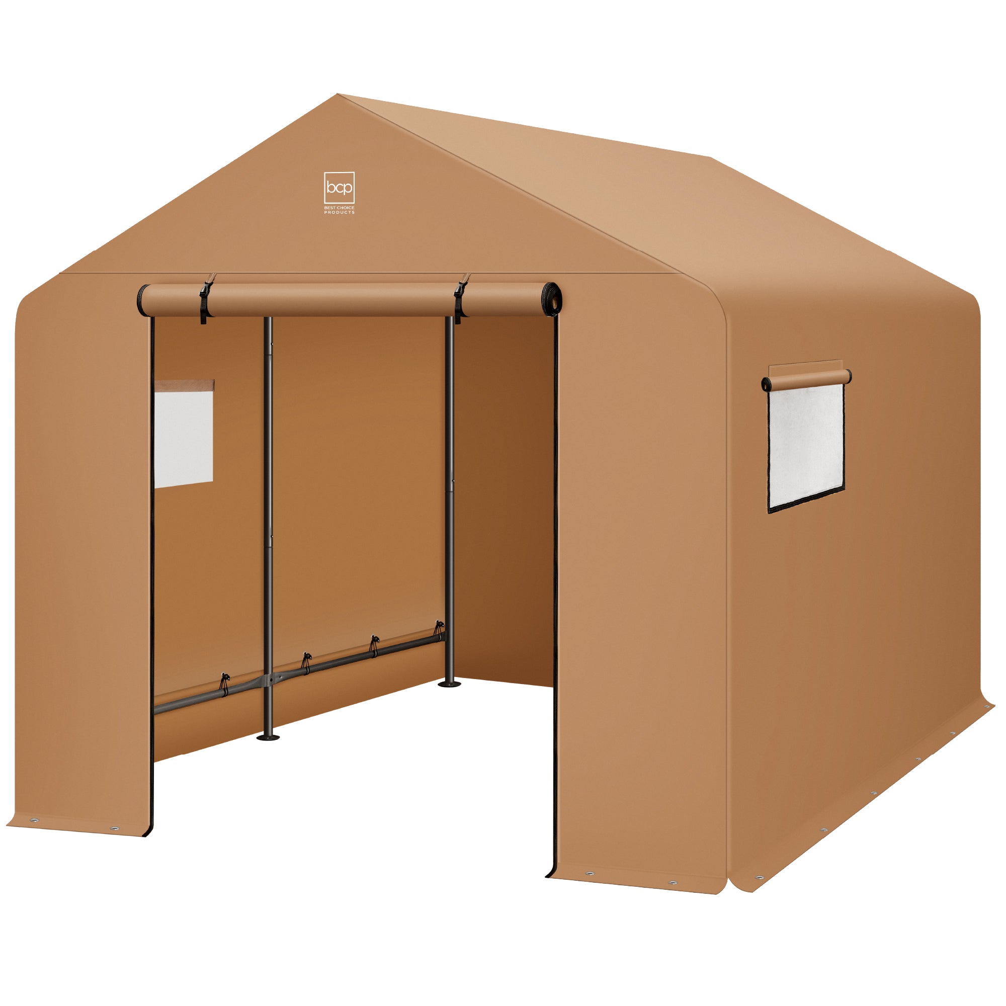 Outdoor Fabric Storage Shed w/ Metal Frame, Dual Zipper Doors - 10x8ft - Tan