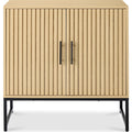 2-Door Slatted Storage Cabinet Accent Furniture w/ Foot Pads - Oak