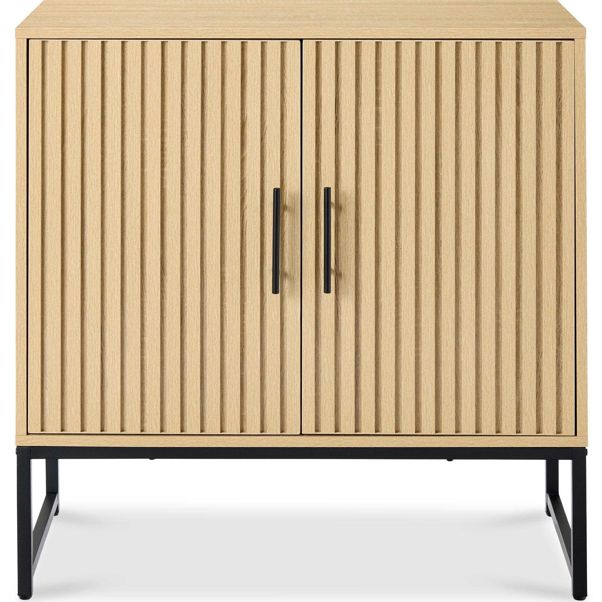 2-Door Slatted Storage Cabinet Accent Furniture w/ Foot Pads - Oak