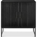 2-Door Slatted Storage Cabinet Accent Furniture w/ Foot Pads - Black