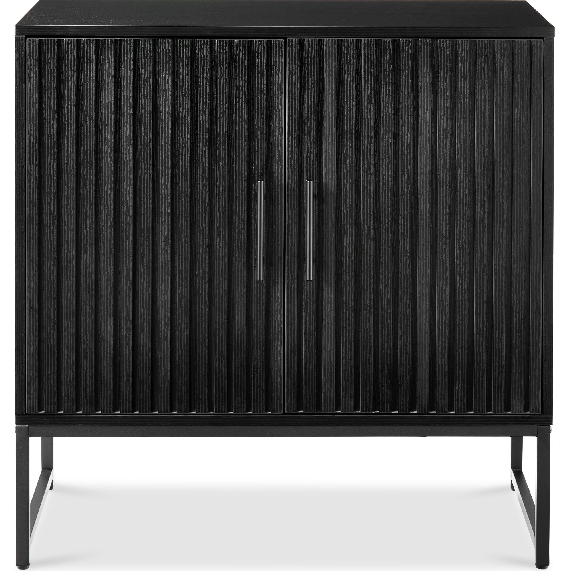 2-Door Slatted Storage Cabinet Accent Furniture w/ Foot Pads - Black