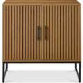 2-Door Slatted Storage Cabinet Accent Furniture w/ Foot Pads - Brown