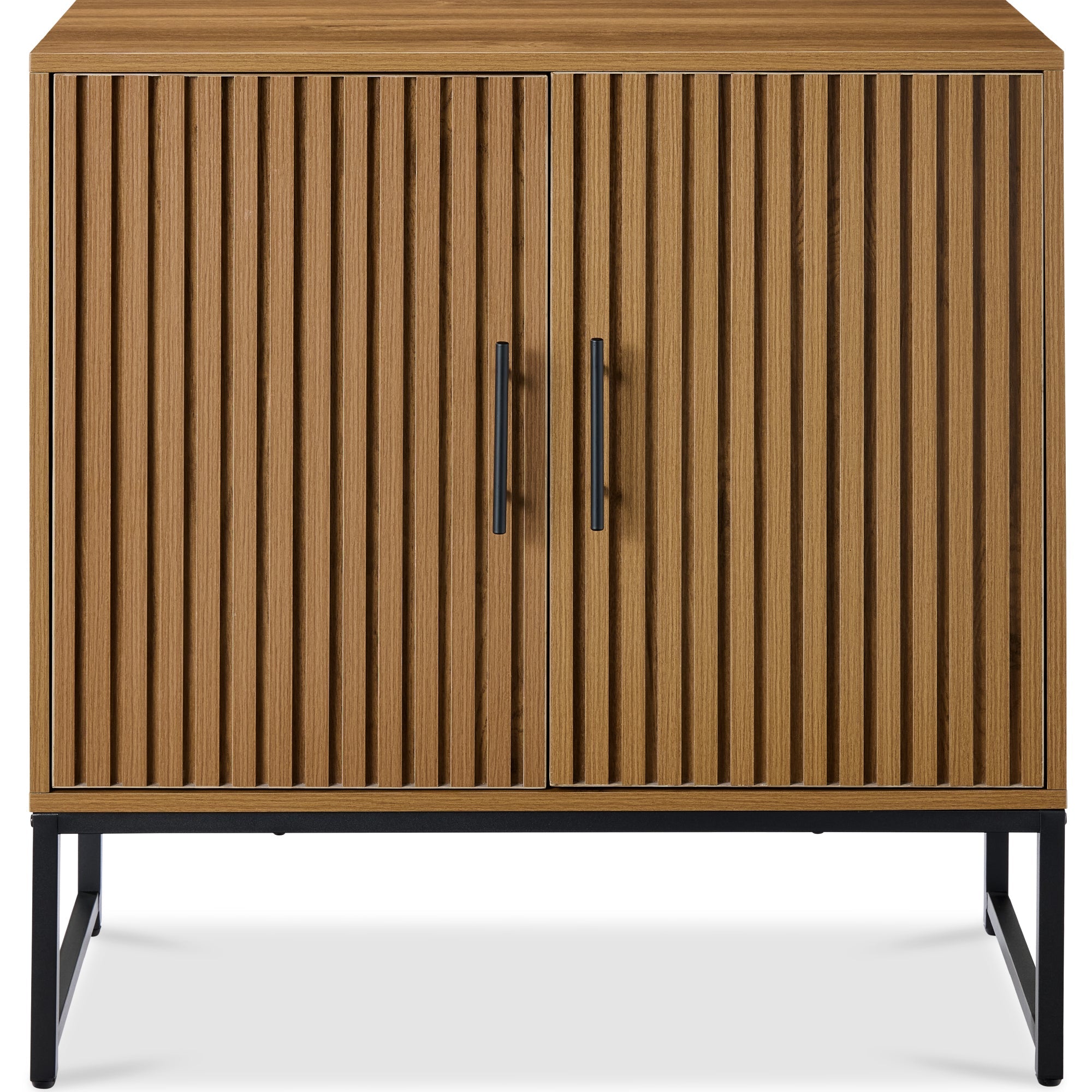 2-Door Slatted Storage Cabinet Accent Furniture w/ Foot Pads - Brown