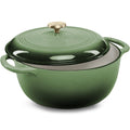 Cast-Iron Dutch Oven Kitchen Cookware w/ Enamel, Handles - 7.5qt - Deep Olive Green
