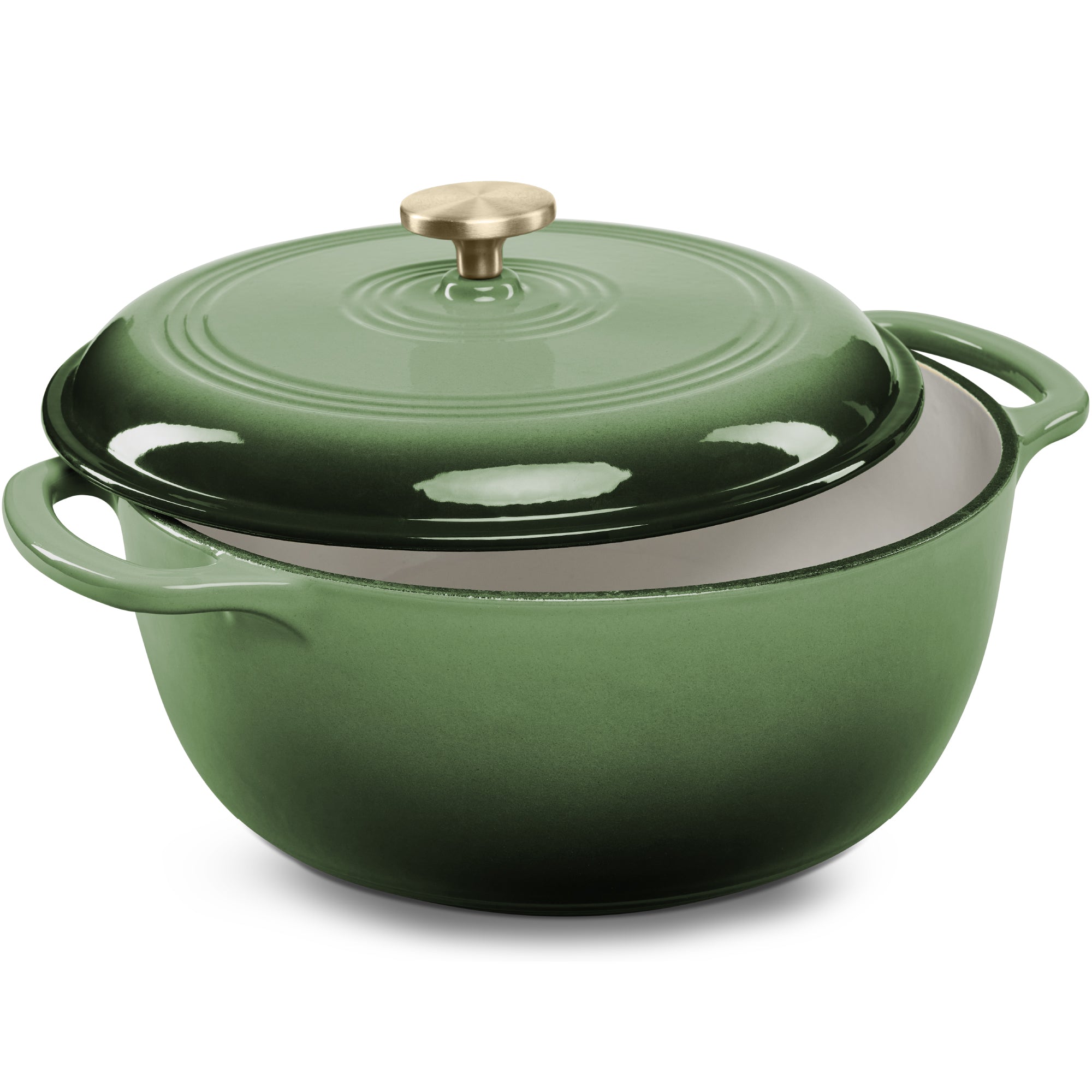 Cast-Iron Dutch Oven Kitchen Cookware w/ Enamel, Handles - 7.5qt - Deep Olive Green