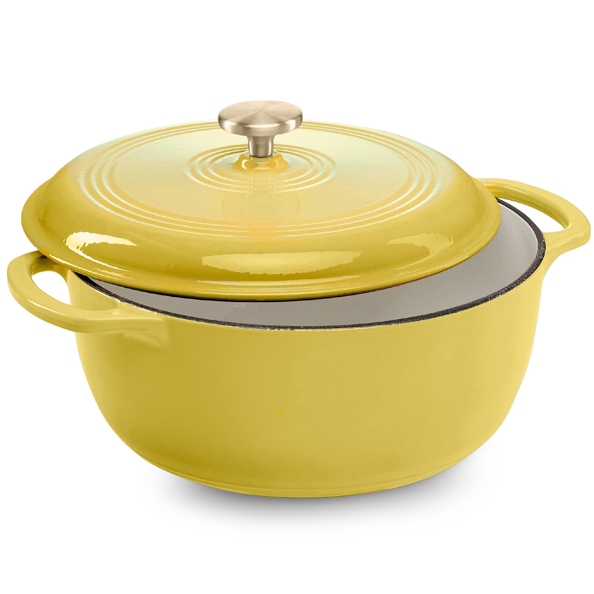 Cast-Iron Dutch Oven Kitchen Cookware w/ Enamel, Handles - 7.5qt - Lemon Meringue