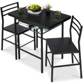 3-Piece Modern Square Dining Set w/ Storage Rack - Black/Black