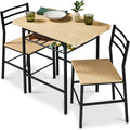 3-Piece Modern Square Dining Set w/ Storage Rack - Natural/Black